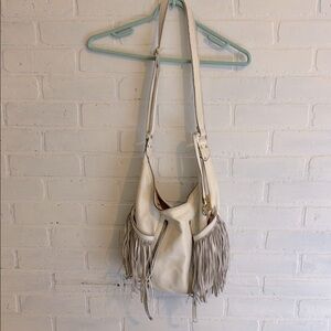 Fringe Leather Shoulder Bag - Cream